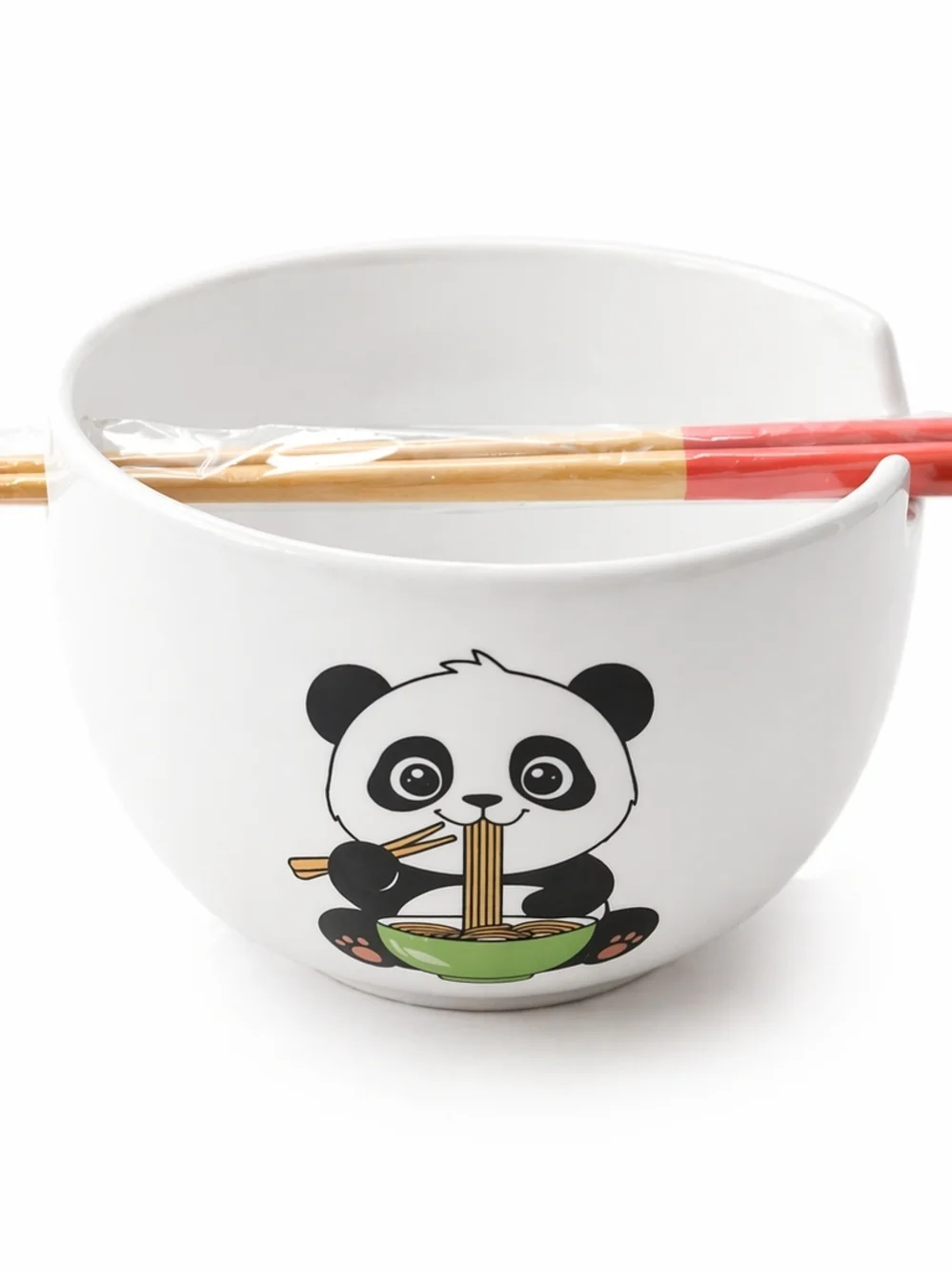 White Panda Ceramic Noodle Bowl with Red-Tip Chopsticks - Picture 5 of 8